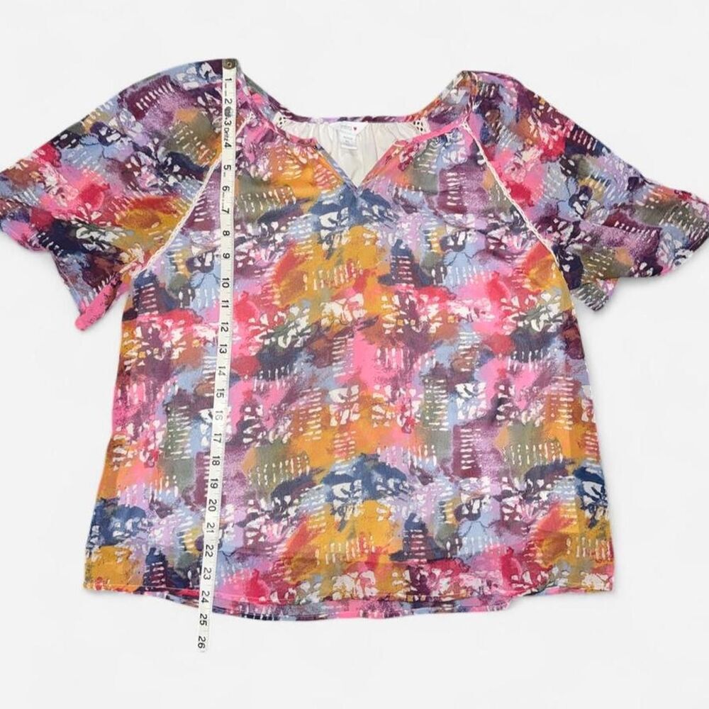 Vibrant Abstract Watercolor Print Babydoll Blouse from Intro, LARGE PETITE - Picture 4 of 6